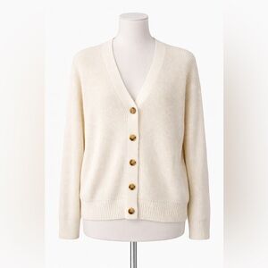 100% Cotton Cream Button-Up Women's Sweater